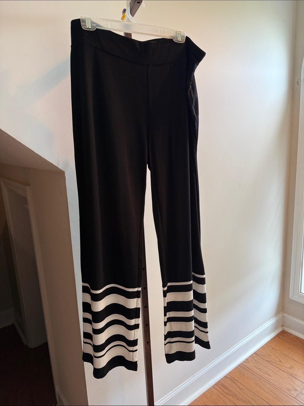 Chico’s Black Wide-Leg Stripe Hem Pants